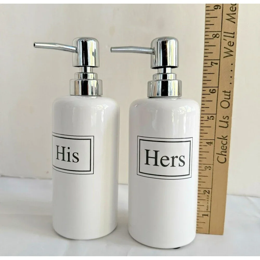 His and Hers Ceramic Pump Soap Lotion Dispenser Wedding Gift Shower White Black